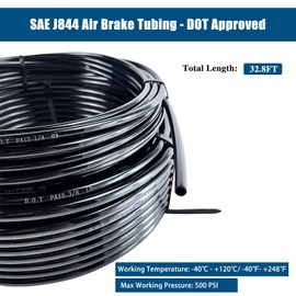 1/4" Black Nylon Air Line Tubing - 32.8 FT Air Hose, DOT Approved for Air Brake Tubing Suspension Or Fluid Transfer