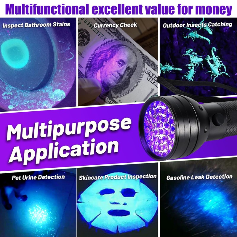 ANYGO 51 LED UV Black Light Flashlight, 395nm Portable Ultraviolet