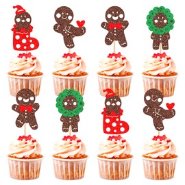 Cyodoos 24PCS Gingerbread Boy or Girl Cupcake Toppers Christmas Gingerbread Man Boy or Girl Cupcake Picks Xmas Holiday Theme Gender Reveal Baby Shower Party Decor Supplies
