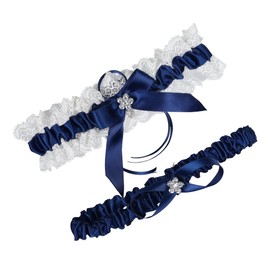 wedding garter set women lace wedding garter bride garter set including keepsake garter and toss garter (Navy Blue/White)