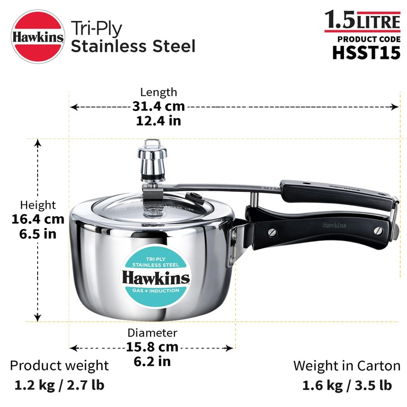 HAWKINS Triply Stainless Steel Pressure Cooker, Inner Lid Induction Cooker,