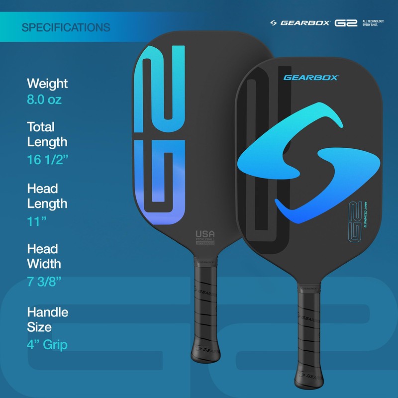 Gearbox G2 Elongated Pickleball Paddle, 8 oz, 14mm