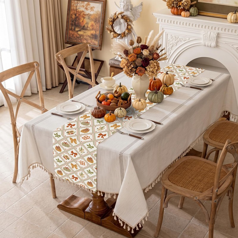 Baccessor Fall Pumpkin Bow Maple Leaf Table Runner Farmhouse 13x36