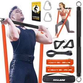 TESLANG Resistance Band Bar, Heavy Resistance Bands with Bar for Men, 500 LBS Strength Training Bars for Chest Press Deadlift Squats Curl, Workout Bands with Handles, Portable Home Workout Equipment