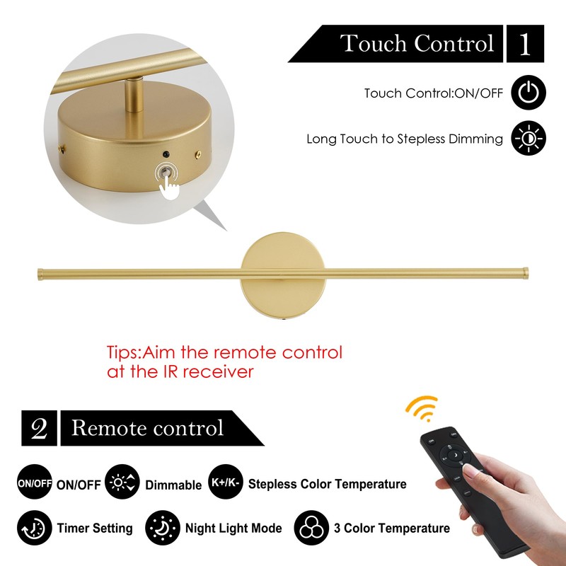 KARTOOSH Removable Battery Operated Wall Sconces with Remote Control 350°Rotate
