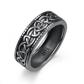 Celtic Knot Ring Sterling Silver Mens Black Ring Irish Celtic Rings for Men Black Wedding Band for Men Celtic Knot Jewelry Gifts for Men Rings Size 14