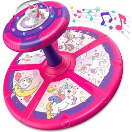 Flooyes Unicorn Sit and Spin Toys for Toddlers Girls 1 2 3 Years Old, Birthday Gifts for 2-4, with LED and Music, 360° Spin