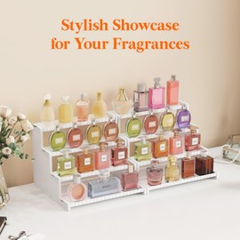 Lifewit Perfume Organizer with Fences, Plastic Cologne Stand, Tool-Free Assembly, Display Shelf for Fragrance Makeup Vanity Bedroom Bathroom Storage Organization, White, 30 cm/12",2 Pcs