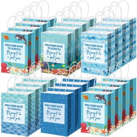 Geyoga 40 Pcs Back to School Gifts Bags Bulk Welcome Back to School Paper Goodie Treat Bags with Handles First Day of Classroom Party Favors for Teacher Gift Wrapping Supplies (Ocean,Blue)