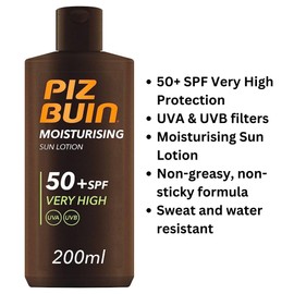 Sun Protection Bundle with Piz Buin Sun Lotion SPF 50+ 200ml and After Sun Soothing Cooling Moisturising Lotion 200ml with Aloe Vera and Mint Extract