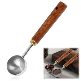 15ml Coffee Measuring Scoop Spoon, Stainless Steel Wooden Coffee Spoon in Walnut with Long Natural Walnut Handle, Tablespoon Coffee Scoop for Ground Coffee, Tea, Cocoa & Kitchen Use