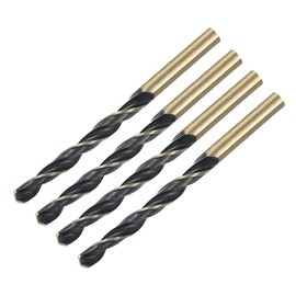 sourcing map 4pcs Straight Shank Twist Drill Bits 6mm Gold Titanium & Black Nitride Coated High Speed Steel (HSS) 4341 with 6mm Shank for Stainless Steel Alloy Metal Plastic Wood