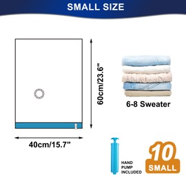 Oumaru Vacuum Storage Bags for Clothes, 10 Pack Vacuum Bags, Space Saver Bags for Clothes, Duvets and Pillows, Hand Pump Included (Small)