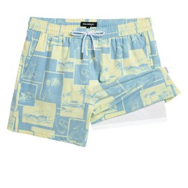 maamgic Men's Swim Trunks with Compression Liner 5.5 inch Beach Shorts Quick Dry Bathing Suits with Zipper Pocket Jigsaw Puzzle Blue Medium