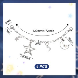AHANDMAKER 4 pcs Roller Skate Shoes Charm, Shoelaces Decorations Silver Star Moon Pendants Jewelry Chain with Lobster Claw Clasps for DIY Casual Shoe Bag Decor, Sneakers