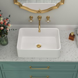 Rectangular Vessel Sink - Beslend 19''x15'' Bathroom Sink Rectangle Above Counter White Ceramic Porcelain Vessel Sinks Art Basin