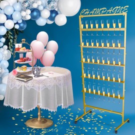 jvsufuik Champagne Wall Holder for Party, Rolling Champagne Tower Stand with Removable Sign, 5-Tier Champagne Flute Holder Hold 40 Glasses, Metal Wine Glass Stand for Party, Wedding, Christmas