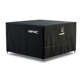 AWNIC Garden Furniture Cover Waterproof with Hooks Heavy Duty 420D Oxford, Windproof Anti-UV Outdoor Patio Table Covers with Air Vent, Cube Square Black (125 * 125 * 71cm)