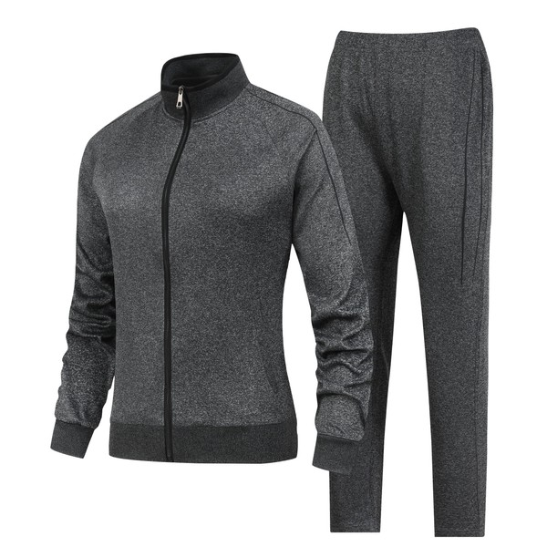EXSDOWEE Women's 2 Pieces Athletic Tracksuit Full-Zip Workout Sweatsuit with