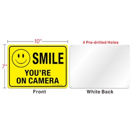(2 Pack) Faittoo Smile You're On Camera Sign, Reflective 10x7 Rust Free .40 Aluminum, UV Protected, Weather Resistant, Durable Ink, Indoor & Outdoor Use for Home Business CCTV Security Camera