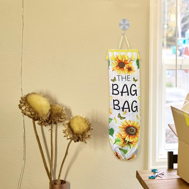 Rumyve Collapsible Washable Wall Hanging Bag, Sunflower Plastic Bag Cage,