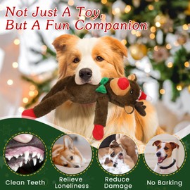 Lewondr Christmas Squeaky Dog Toys, Xmas Reindeer Plush Dog Toy with Squeakers, Puppy Teething Toys with Chew Guard, for Small & Medium Dogs, Dark Brown