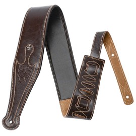 Dulphee Leather Guitar Strap, 3.15" Genuine Leather Guitar Strap with Suede & Leather Lined for Bass, Electric Guitar and Acoustic Guitar (Brown)
