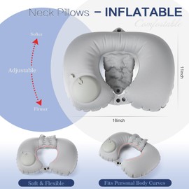 Colingmill 2 Pcs Inflatable Bath Pillows for Tub Bath Head and Neck U Shaped Blow up Full Body Travel Pillow with Adjustable Button Grey and Black Bath Tub Pillows for Airplanes Shower Spa