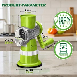 Eukue Vegetable Slicer 3-in-1, Mandolin Vegetable Cutter, Stainless Steel, Cheese Grater with Crank and 3 Stainless Steel Interchangeable Blades, Manual Drum Grater, Vegetable Cutter, Kitchen Grater