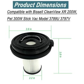 Dttery 3789U 3797V Filter Replacement for Bissell CleanView XR 200W Pet 300W Lightweight Cordless Stick Vacuum, Part 1638010, 3 Pack