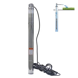 LFGUD 1/2HP Deep Well Pump, 220V/60Hz, 4.4GPM, 180ft Head Submersible Well Pumps with 46ft Electric Cord, 2" Stainless Steel Deep Well Water Pumps for Industrial, Irrigation & Home Use