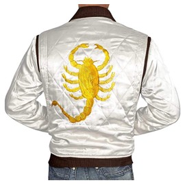 Blingsoul Golden Scorpion Embroidery Jacket - White Satin Mens Quilted Jacket | [1800243] Driv White, M