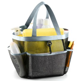 LOYEE Mesh Shower Caddy Portable for College Dorm Room Essentials with 8 Pockets,Shower Bag for Beach,Swimming,Gym,Travel,Bathroom(Grey)