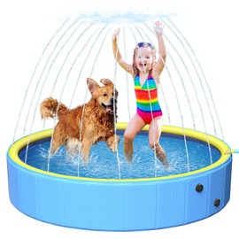 artcool 63" Thicken Dog Pool for Pet and Kids,Non-Slip Kiddie Pool Hard Plastic,2-in-1 Foldable Sprinkler Pool,Extra Large Kids Pool,Portable Swimming Pool for Summer Outdoor Backyard