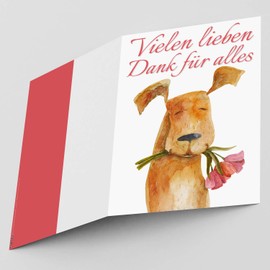 BREITENWERK A4 XXL Thank You Card Dog with Flowers with Envelope - Elegant Folding Card Suitable for All Occasions - Birthday Wedding Anniversary Thank You Card