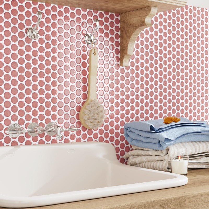 CRE8TIVE 4 Sheets Penny Round Tile Peel and Stick Backsplash