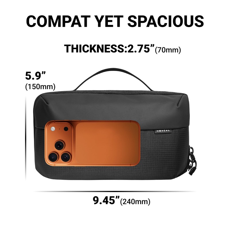 HEXCAL Tech Pouch - Water-Resistant Electronics Travel Organizer with 20+