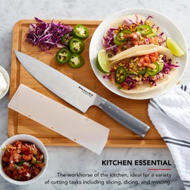 KitchenAid Gourmet Forged Chef Custom-Fit Cover, Sharp Kitchen Knife, High-Carbon Japanese Stainless Steel Blade, 8 Inch, Gray