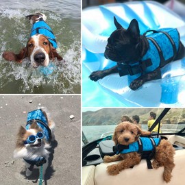 Dog Life Jacket Easy-Fit Adjustable Belt Pet Saver Swimming Safety Swimsuit Preserver with Reflective Stripes for Doggie (L, Blue)
