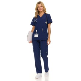 Nautica Scrubs for Women Set, 9 Pocket Breathable Scrub Sets For Woman Pants Tops, Comfortable Soft Stretch Womens Scrub Sets