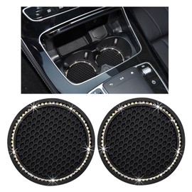 Kewucn 2 Pack Bling Car Cup Coaster, 2.75 Inch Rhinestone Silicone Auto Cup Holder Insert Coaster, Anti Slip Crystal Soft Rubber Cup Pad, Universal Vehicle Accessories for Women (Black&AB)