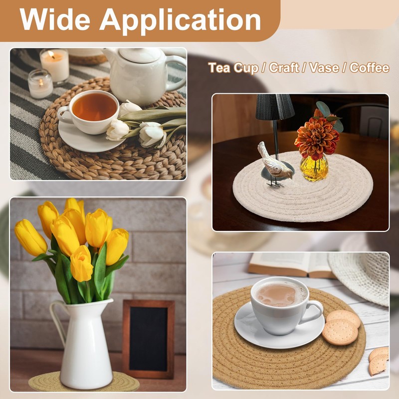 sourcing map 4 Pcs Round Braided Placemats, 7.9" Woven Placemats