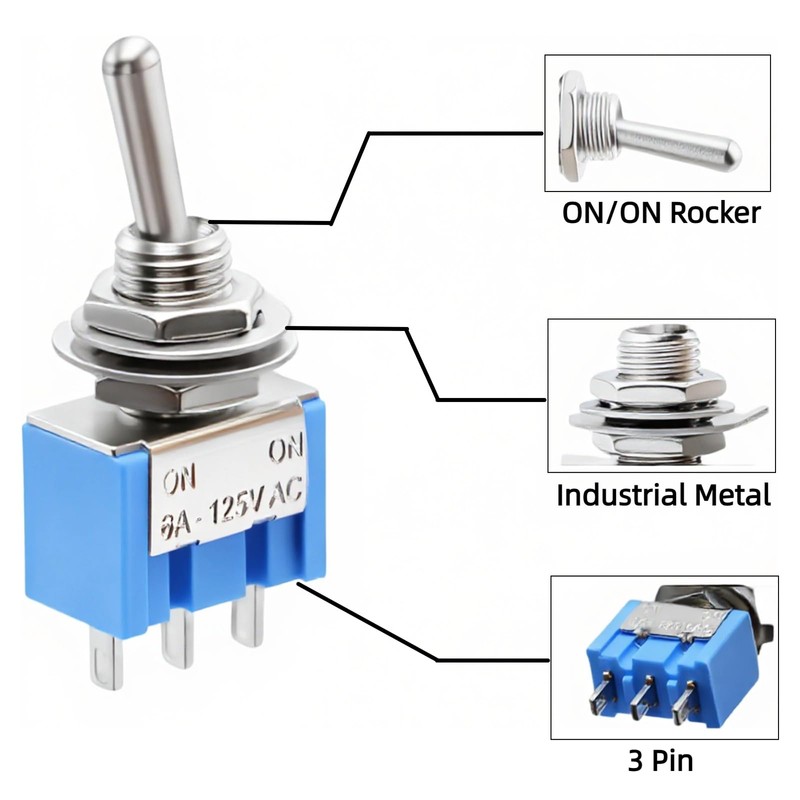 EGSCST 12PCS Mini Toggle Switch SPST 6A 125V Miniature ON/ON