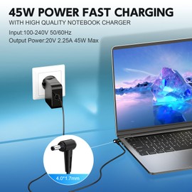 45W Lenovo Ideapad Power Supply Laptop Charging Cable for Lenovo IdeaPad 100 110S 120S 310 310S 320 320S 330S 110-15ISK 100-14IBY 310S-14IKB 510 520 530 510S 710 S14 5 V14 55 PA-1450-55LU Charger 20V