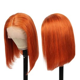 Ginger Straight Bob Wig Human Hair Transparent 13X4 Lace Front Wigs Pre Plucked Bleached Knots Straight HD Lace Front Wig For Black Women (350 bob wig, 10Inch)