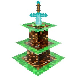 AEEGO Pixel Game Style Cupcake Stand, Three-Tier Cupcake Stand, Premium Cupcake Tray, Creative Tiered Tray, Cupcake Tower Display Plate, Birthday Party Supplies Decoration