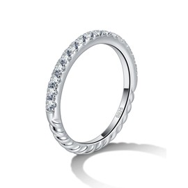 getlove Twisted Rope Moissanite Half Eternity Band Cable Motif Moissanite Wedding Band 925 Sterling Silver Stackable Rings Size 4, Gemstone