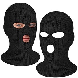 SYIGICE 2Pcs 3-Hole Full Face Ski Mask Warm Beanie Balaclava Cap Winter Knitted Cover for Adult Wind Protection Skiing Outdoor Sports, Black