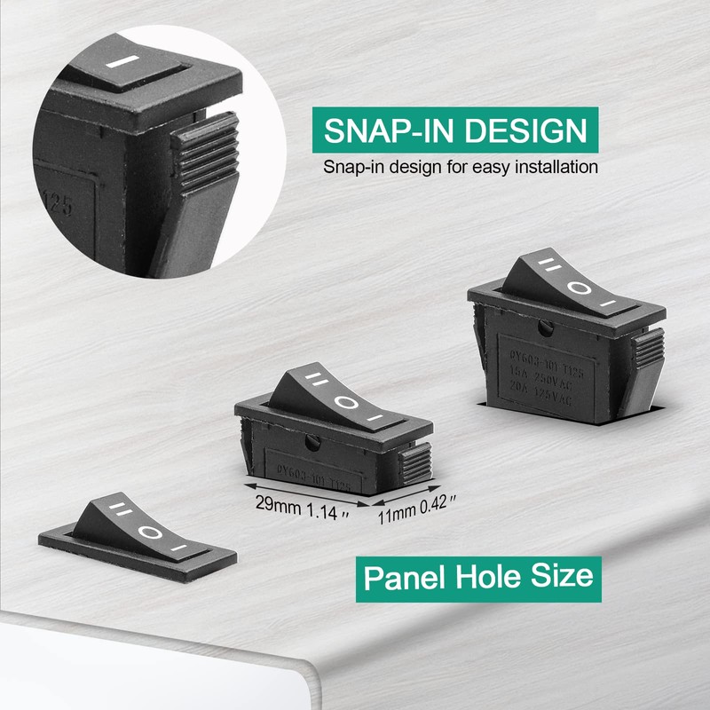 QTEATAK 5Pcs SPDT 3 Pins 3 Position ON/Off/ON Toggle Rocker