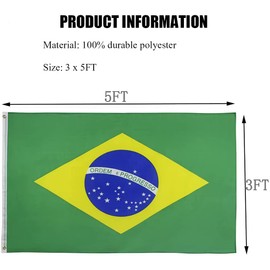 REIDFERR Brazil Flag 3x5 Ft Outdoor - Vivid Color Fade Proof Polyester Brazilian National Flags with 2 Brass Grommets (Brazil Flag)